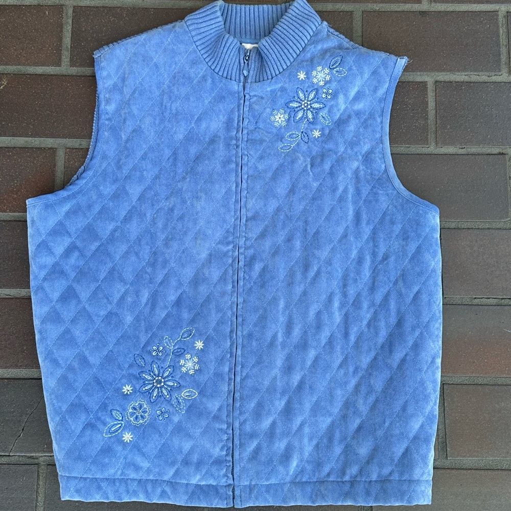 WOMENS ALFRED DUNNER BLUE CHRISTMAS SLEEVELESS EMBROIDRED ZIP UP VEST 16
